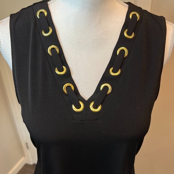MICHAEL Michael Kors Black Sleeveless tank with gold trim, Size Medium - Picture 2 of 10